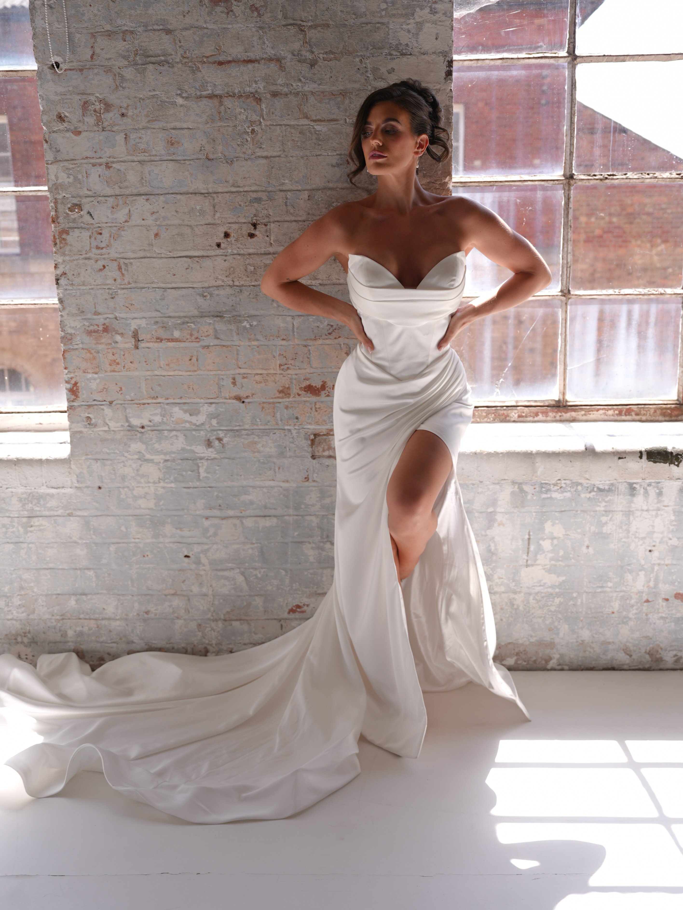 Willow Victoria Beau - A plain structured Satin Dress with leg split