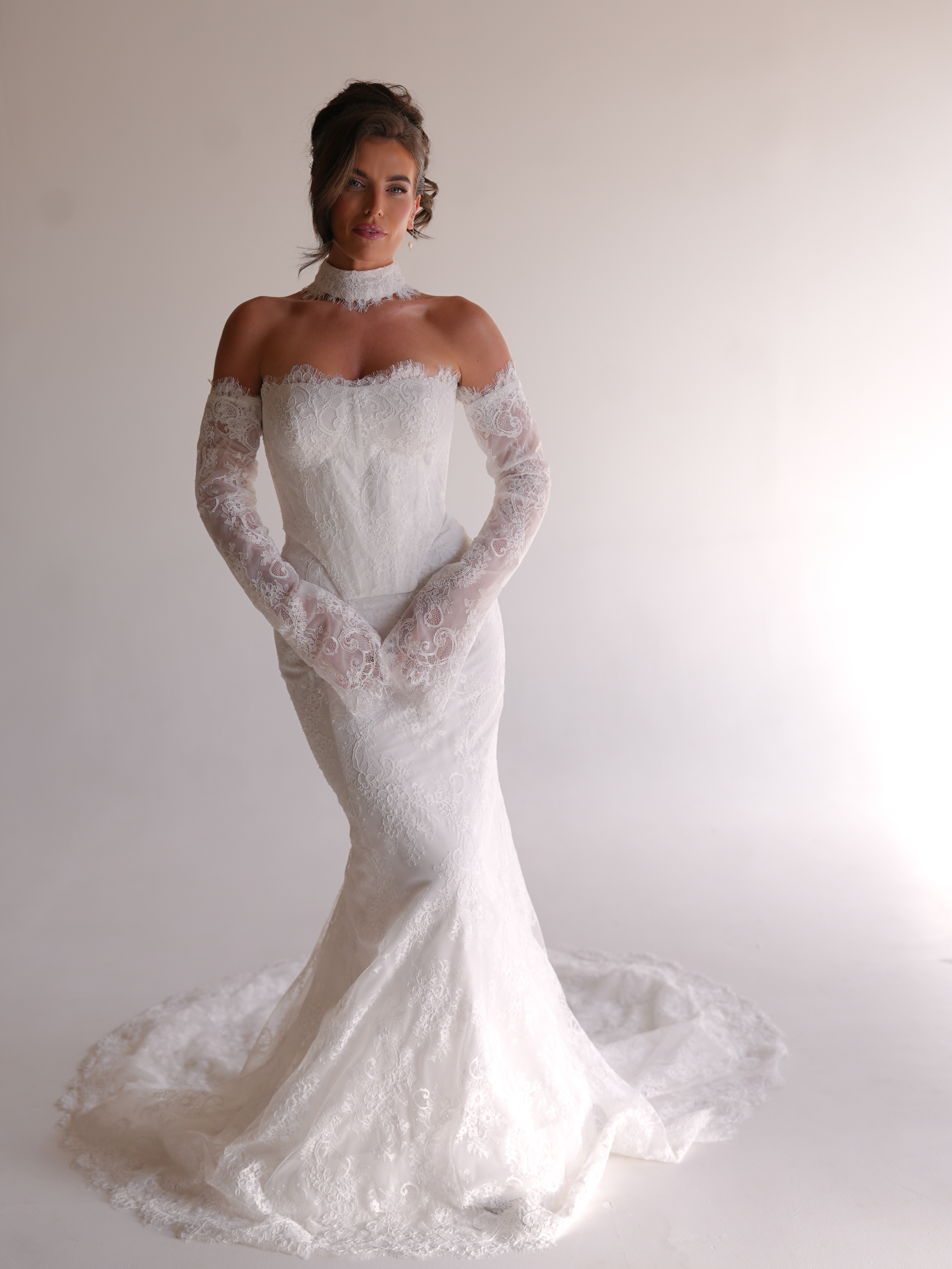 Willow Victoria Fifi - Lace bridal separates wedding dress with long sleeves and a choker