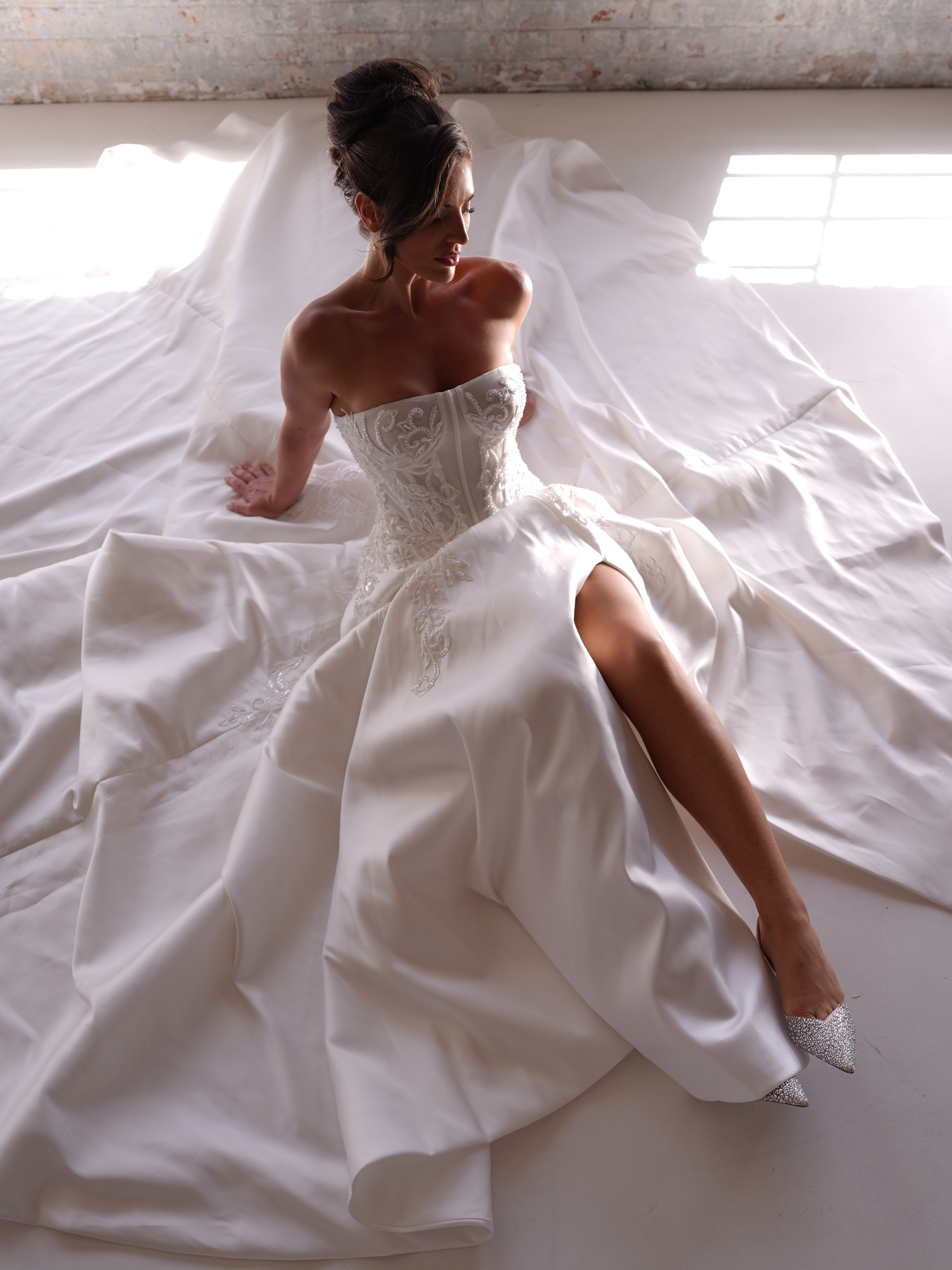 Willow Victoria Fifi - plain satin wedding dress with leg split